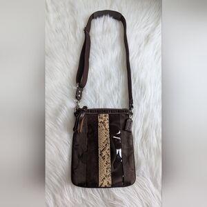 Vintage Coach Signature Cavas/Chocolate Leather Crossbody Shoulder Bag